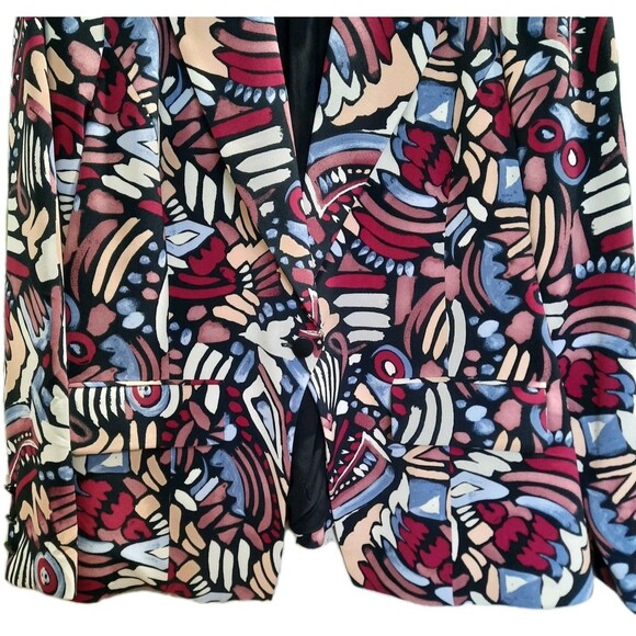 NINA PARKER Trendy Abstract Blazer Jacket Multicolor Red Blue Plus Size 3X - Picture 3 of 14